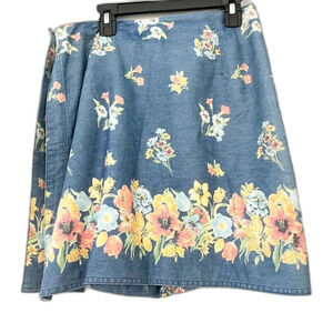 Vintage 90s Liz Claiborne Women’s Denim Floral Skirt 6 Skirt Wrap Shorts Mini